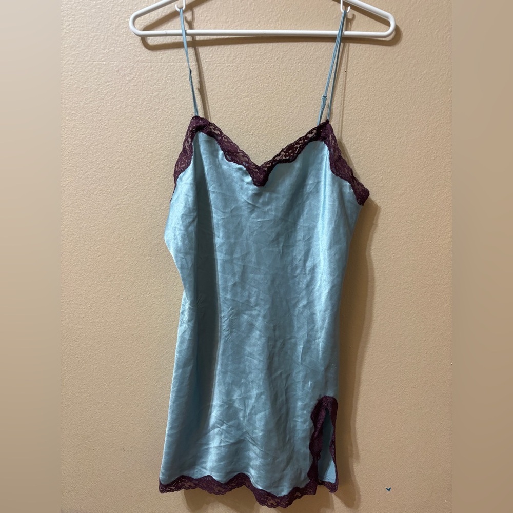 Victoria's Secret Blue Chemise Slip  with Purple Lace Size M
